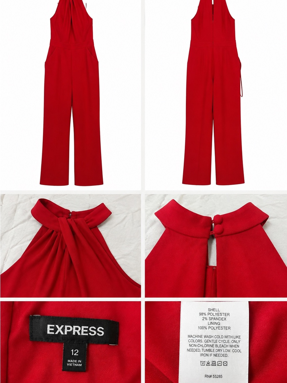 Express Red Halter Wide-Leg Jumpsuit